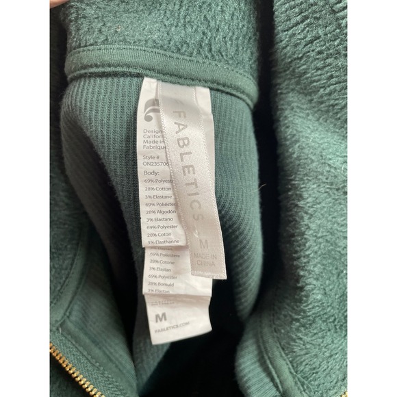 Fabletics Green‎ Soft Fuzzy Jumpsuit Gold Zip Loungewear Athleisure M - Picture 5 of 6